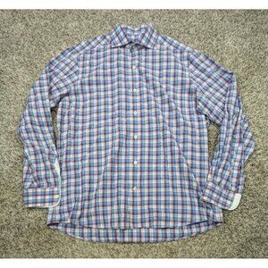 Ermenegildo Zegna Button Up Shirt Mens Large White Blue Red L/S Plaid Cotton